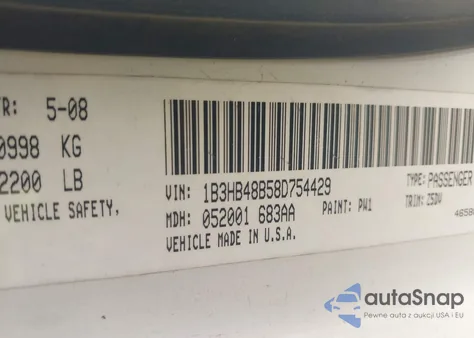 2008 Dodge Caliber Sxt from USA, damaged, VIN 1B3HB48B58D754429